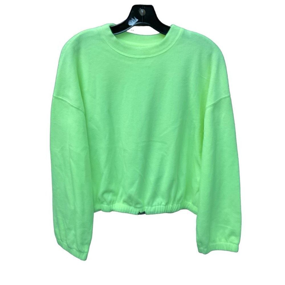 Abound Sweatshirt Crew Neck Neon Green Sorbet Toggle Drawstring Hem Small